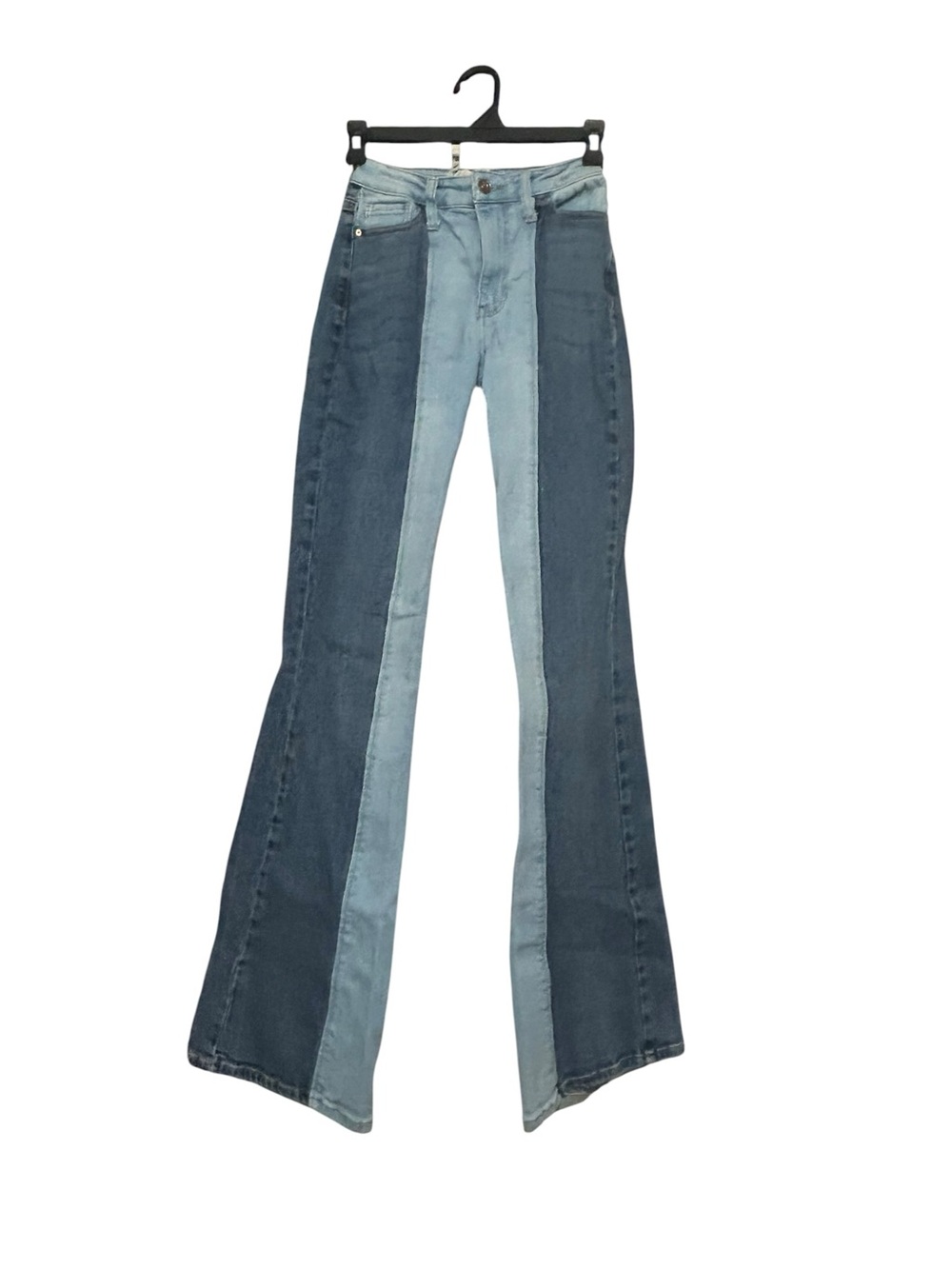 Altar'd State Two-Tone Blue Patchwork Flare Jeans